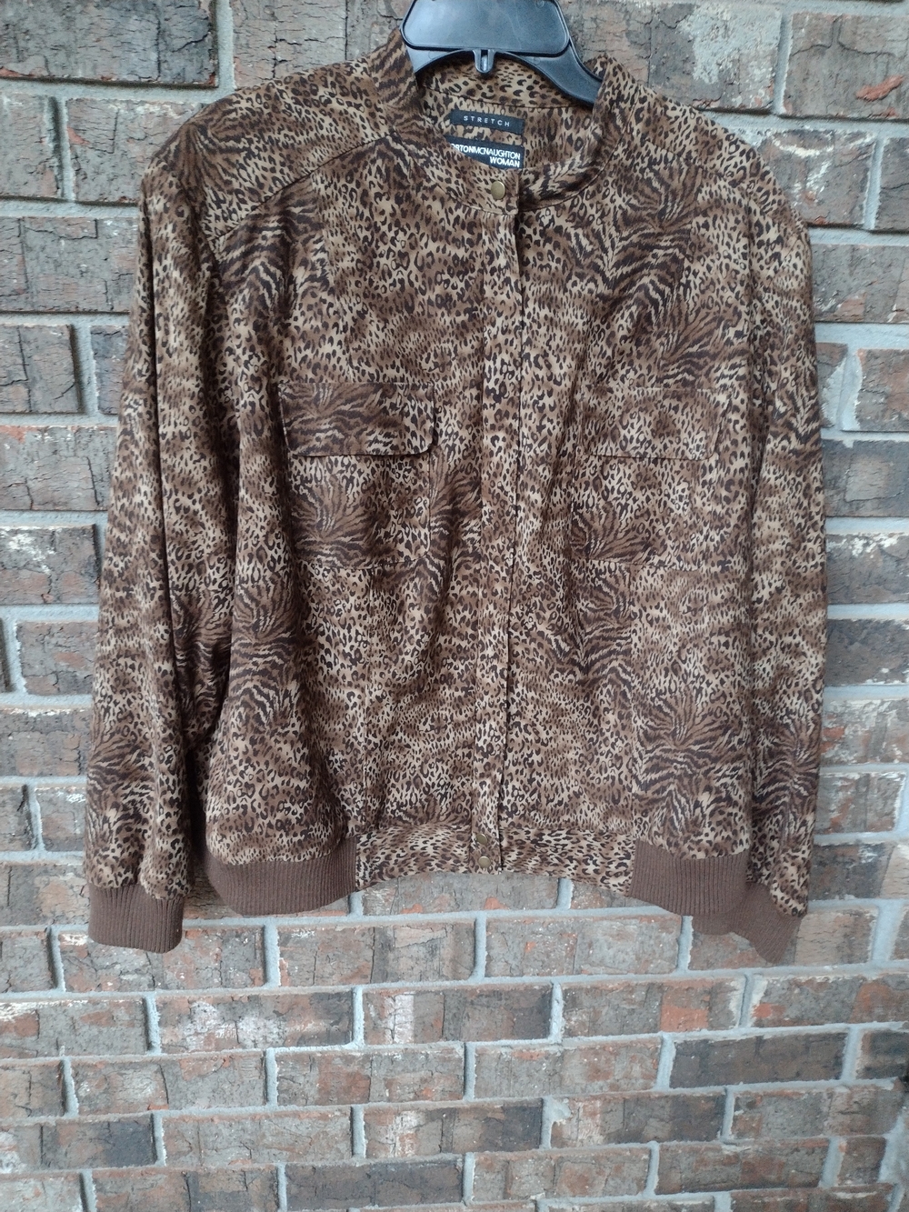 Norton McNaughton Bomber Style Jacket Women 18W Brown Animal Print Stretch Lined